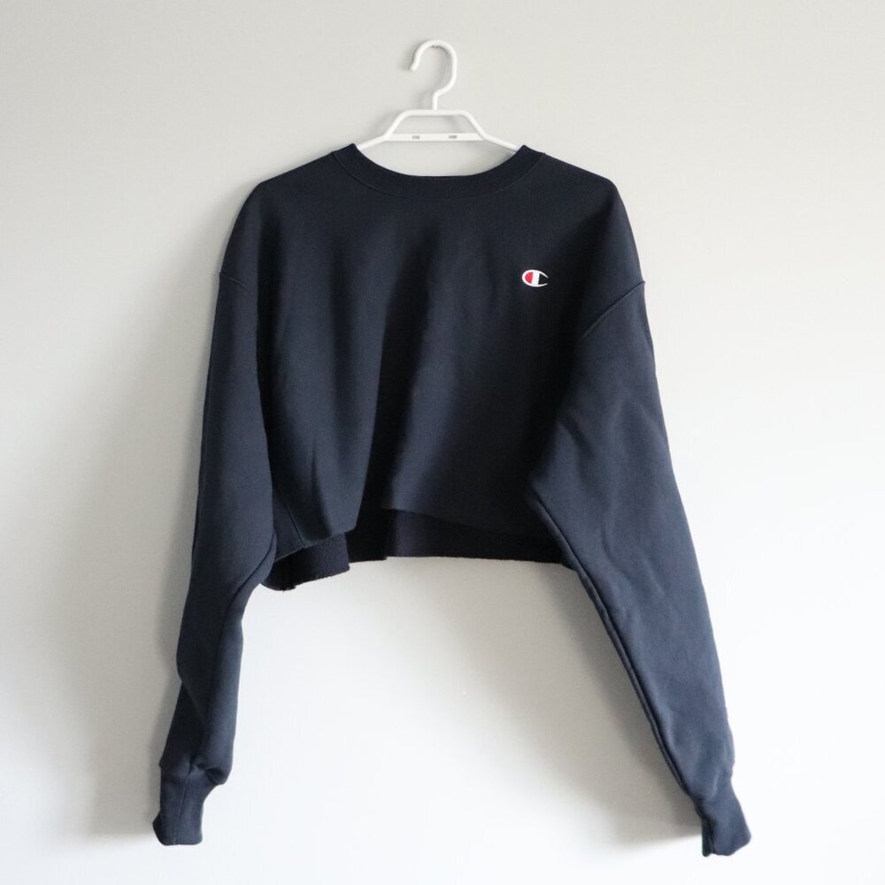 Champion Women's Sz XL Reverse Weave Cropped Cut Off Stretch Fleece Crew Sweater